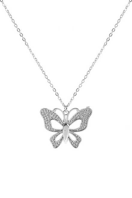 Hollow Butterfly Necklace Rhodium