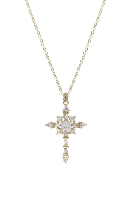 Fancy Cross Pendant Necklace Gold