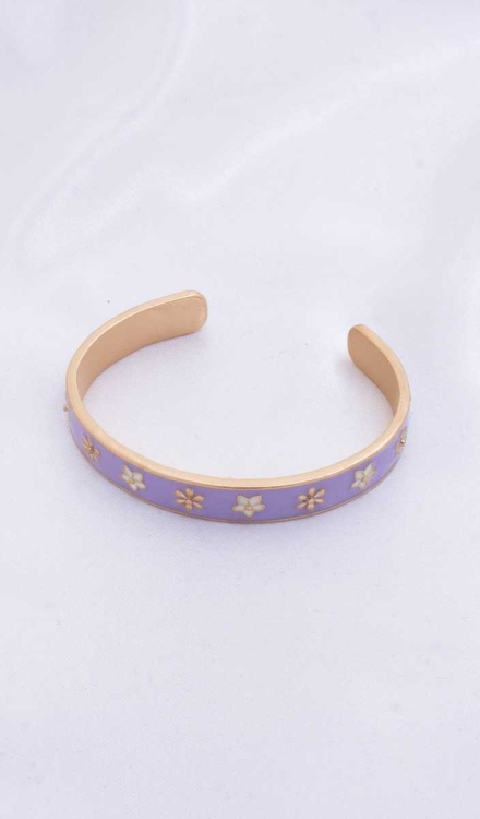 Flower Pattern Metal Cuff Bracelet Lavender