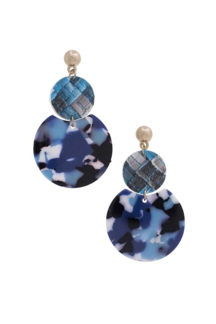 Acetate Round Dangle Earring Blue