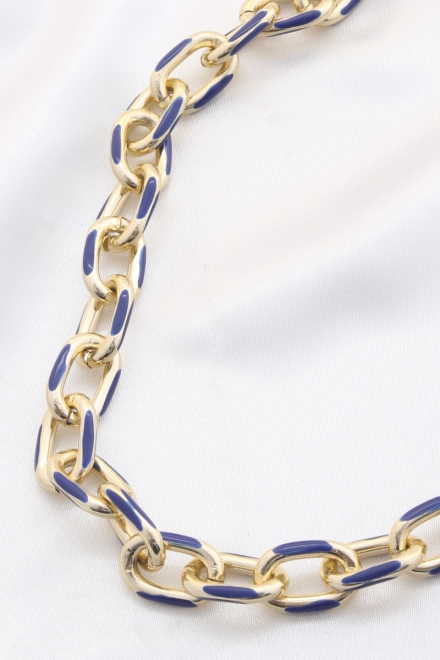 Color Metal Oval Link Necklace Blue