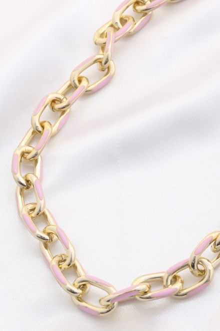Color Metal Oval Link Necklace Pink