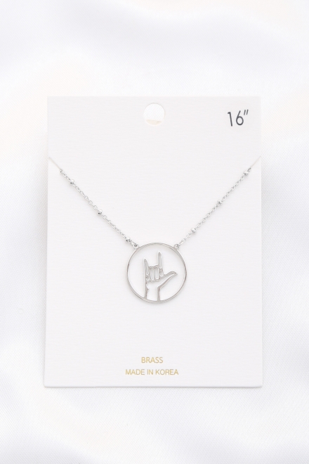 Open Peace Hand Sign Necklace Rhodium