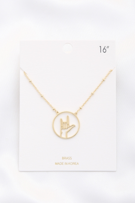 Open Peace Hand Sign Necklace Gold