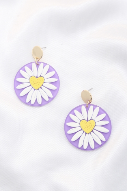Daisy Printed Round Ac Drop Earriing Lavender