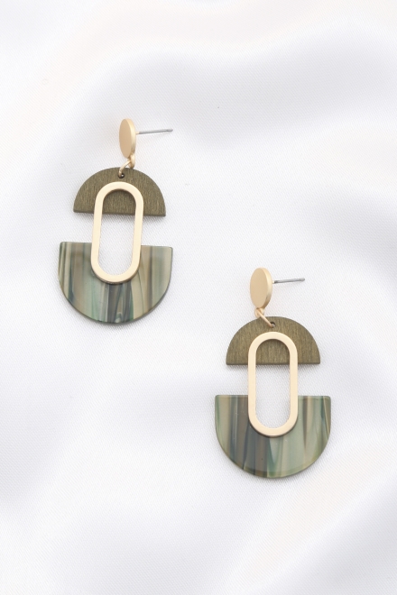 Wood Acetate Oval Dangle Earring Olive