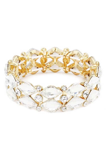Crystal Color Stone Stretch Bracelet Gold