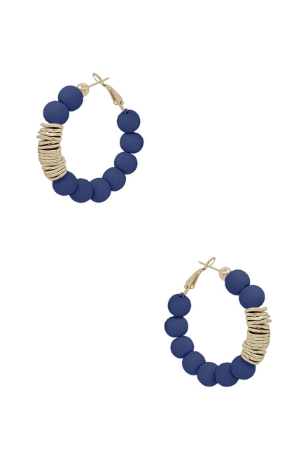 Clay Ball With Metal Accent Hoop Earring Navy