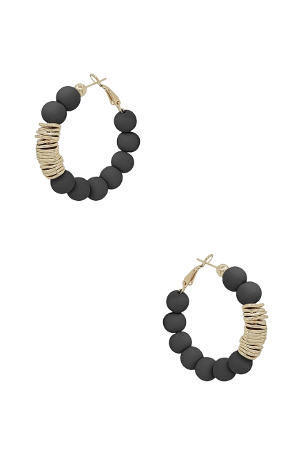 Clay Ball With Metal Accent Hoop Earring Black