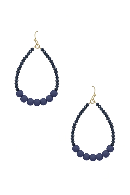 Clay Ball Accent Beads Teardrop Earring Navy