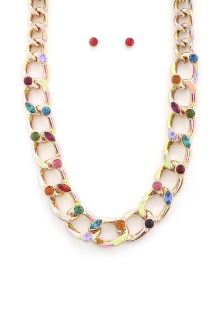 Crystal Curb Link Necklace Multi