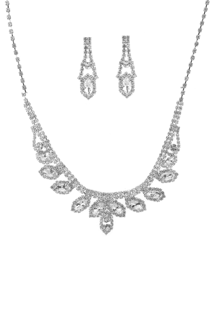 Rhinestone Marquise Wedding Necklace And Earring Set Silver