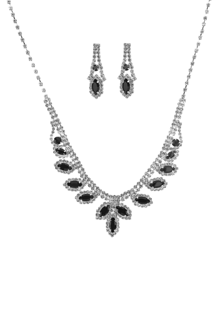 Rhinestone Marquise Wedding Necklace And Earring Set Black