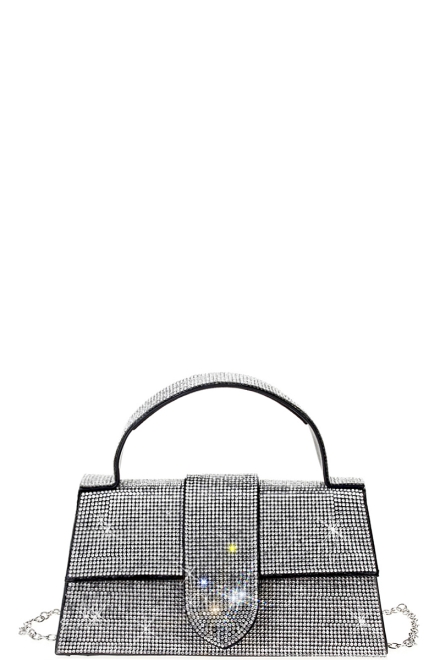 Rhinestone Allover Chic Design Handle Bag Black