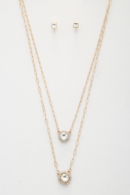 Double Crystal Metal Layered Necklace Gold