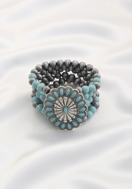 Rodeo western concho beaded bracelet Turquoise