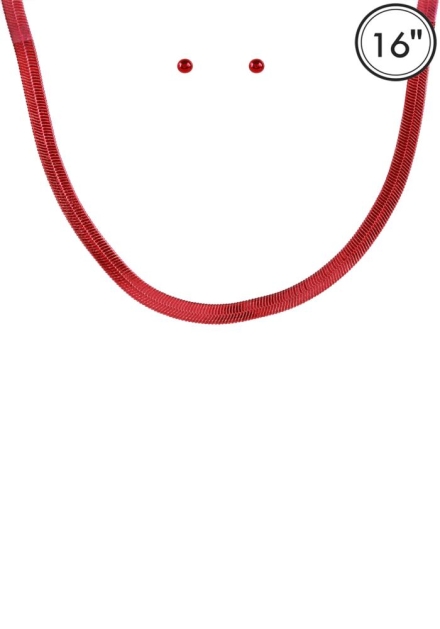 Aluminumcoating Herringbone Necklace And Earrings Red
