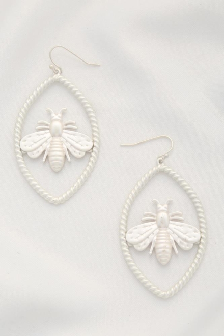 Bee Marquise Shape Dangle Earrings Silver