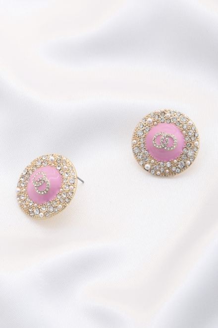 Double Circle Round Metal Earrings Pink