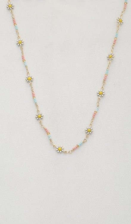 Flower Beaded Necklace Gold
