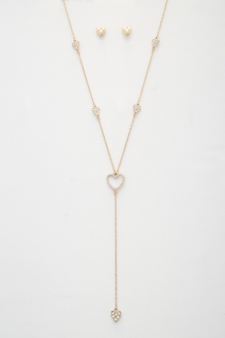 Heart Y Shape Metal Necklace And Earrings Set Gold