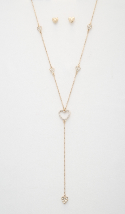 Heart Y Shape Metal Necklace And Earrings Set Gold