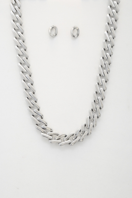 Rectangle Link Metal Necklace Rhodium