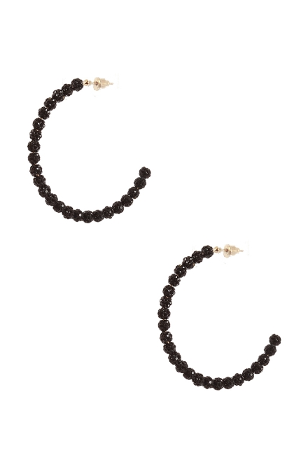 Rhinestone Bead Open Hoop Post Earrings Black