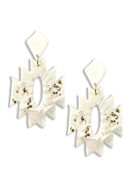 Rodeo western aztec shape dangle earrings White