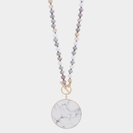 Stone Disc Beaded Necklace White