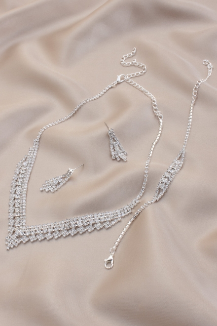 V Shape Rhinestone Bridal Bracelet Necklace Set Clear
