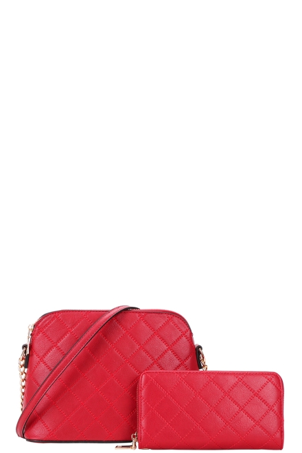 2in1 Quilt Stitching Crossbody Bag With Wallet Set Red