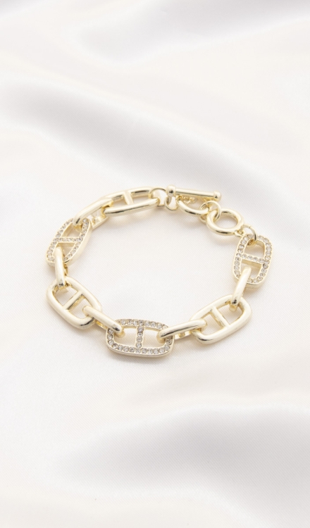 Oval Link Rhinestone Bracelet Gold