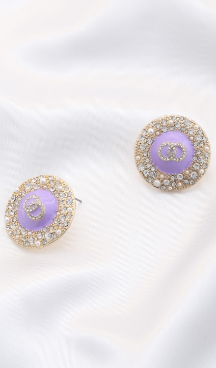 Double Circle Round Metal Earring Lavender