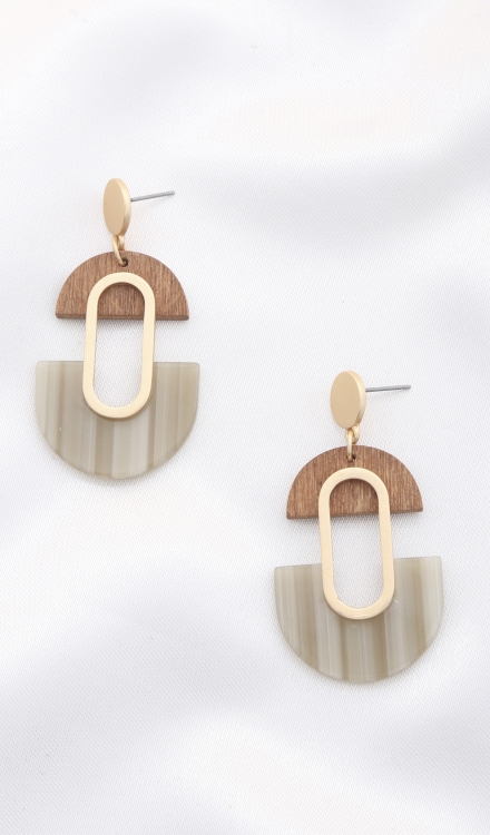 Wood Acetate Oval Dangle Earring Natural