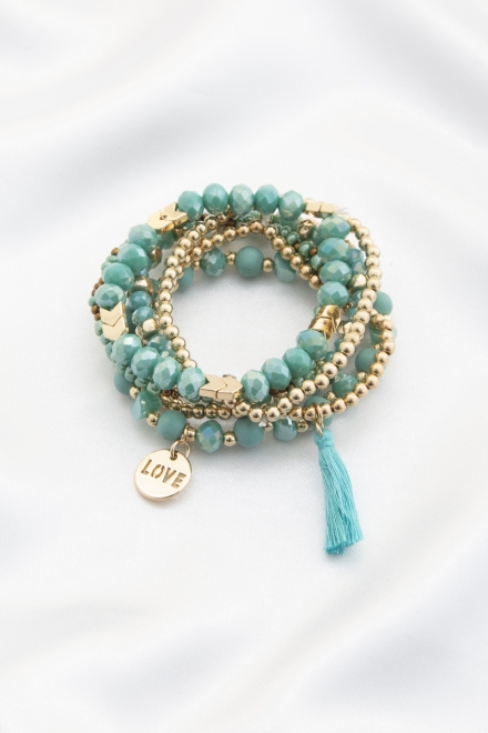 Love Coin Tassel Beaded Bracelet Turquoise