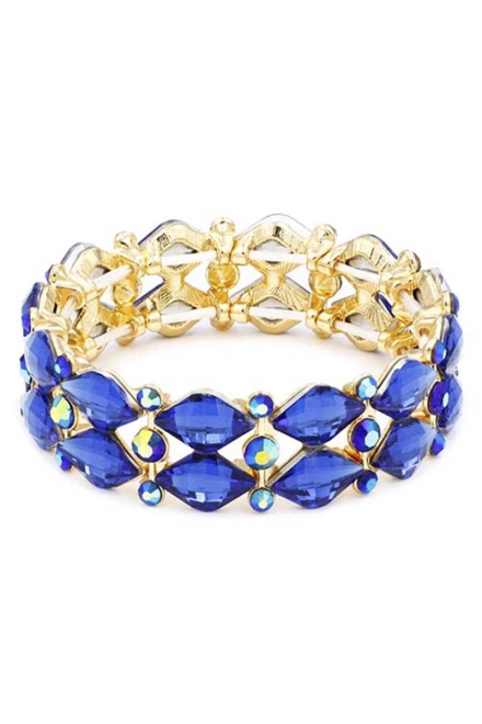 Crystal Color Stone Stretch Bracelet Blue