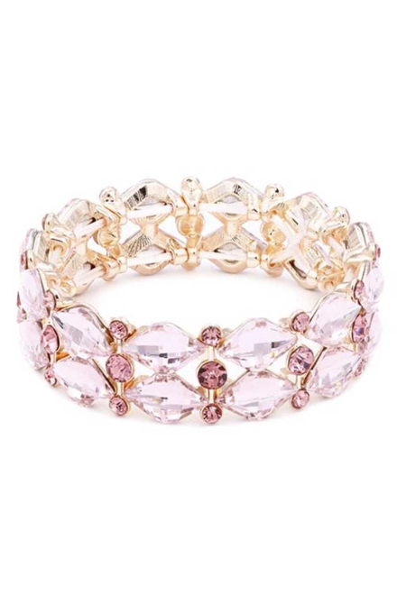 Crystal Color Stone Stretch Bracelet Pink