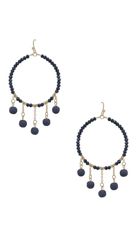 Clay Ball Charm Round Beads Earring Navy