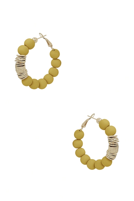 Clay Ball With Metal Accent Hoop Earring Mustard