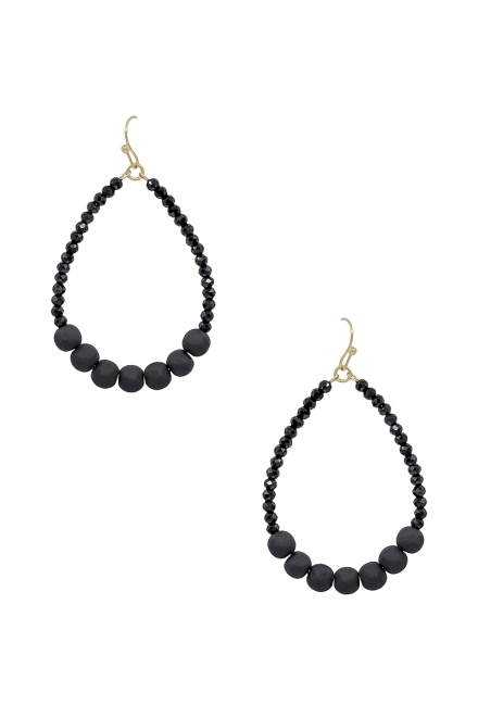 Clay Ball Accent Beads Teardrop Earring Black