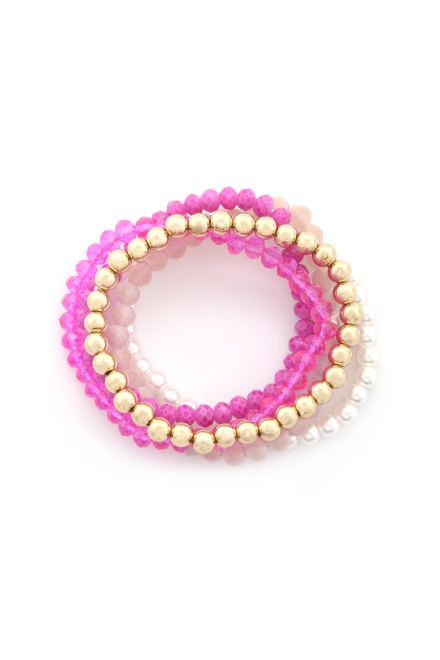 Beaded Bracelet Set Pink