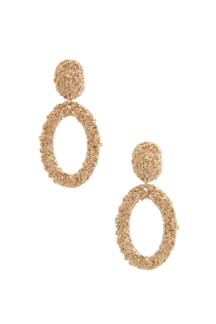 Oval Metal Dangle Earrings Gold