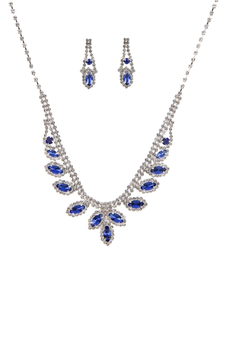 Rhinestone Marquise Wedding Necklace And Earring Set Blue