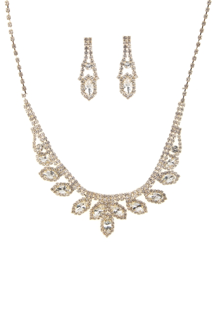 Rhinestone Marquise Wedding Necklace And Earring Set Gold