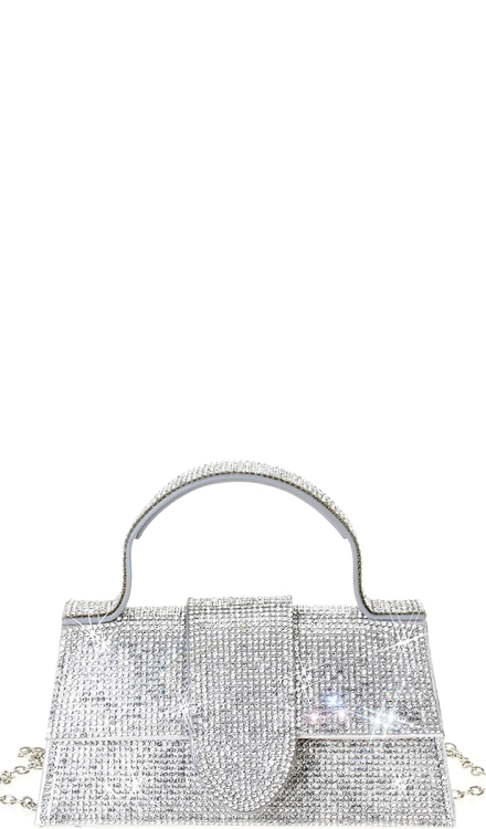Rhinestone Allover Chic Design Handle Bag Silver