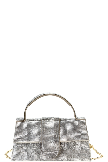 Rhinestone Allover Chic Design Handle Bag Gold