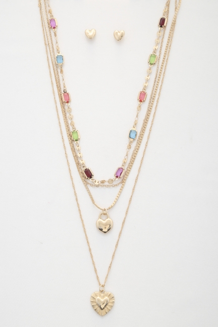 Heart Charm Beaded Layered Necklace Multi