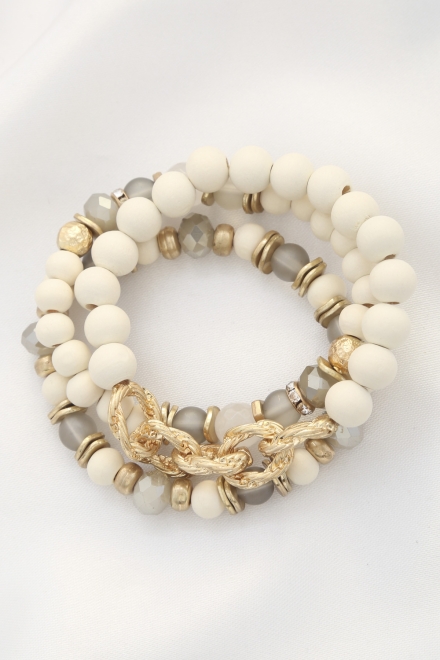 Circle Link Beaded Bracelet Set Ivory