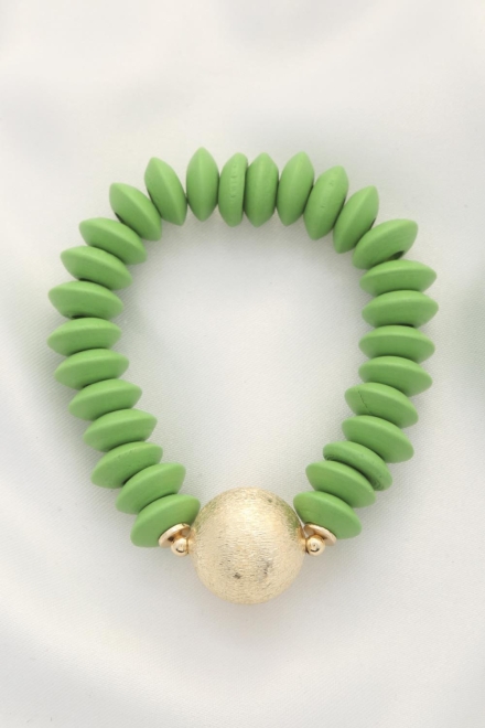 Ball Bead Wood Disc Bracelet Green